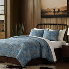 bed with blue rodeo bedding set
