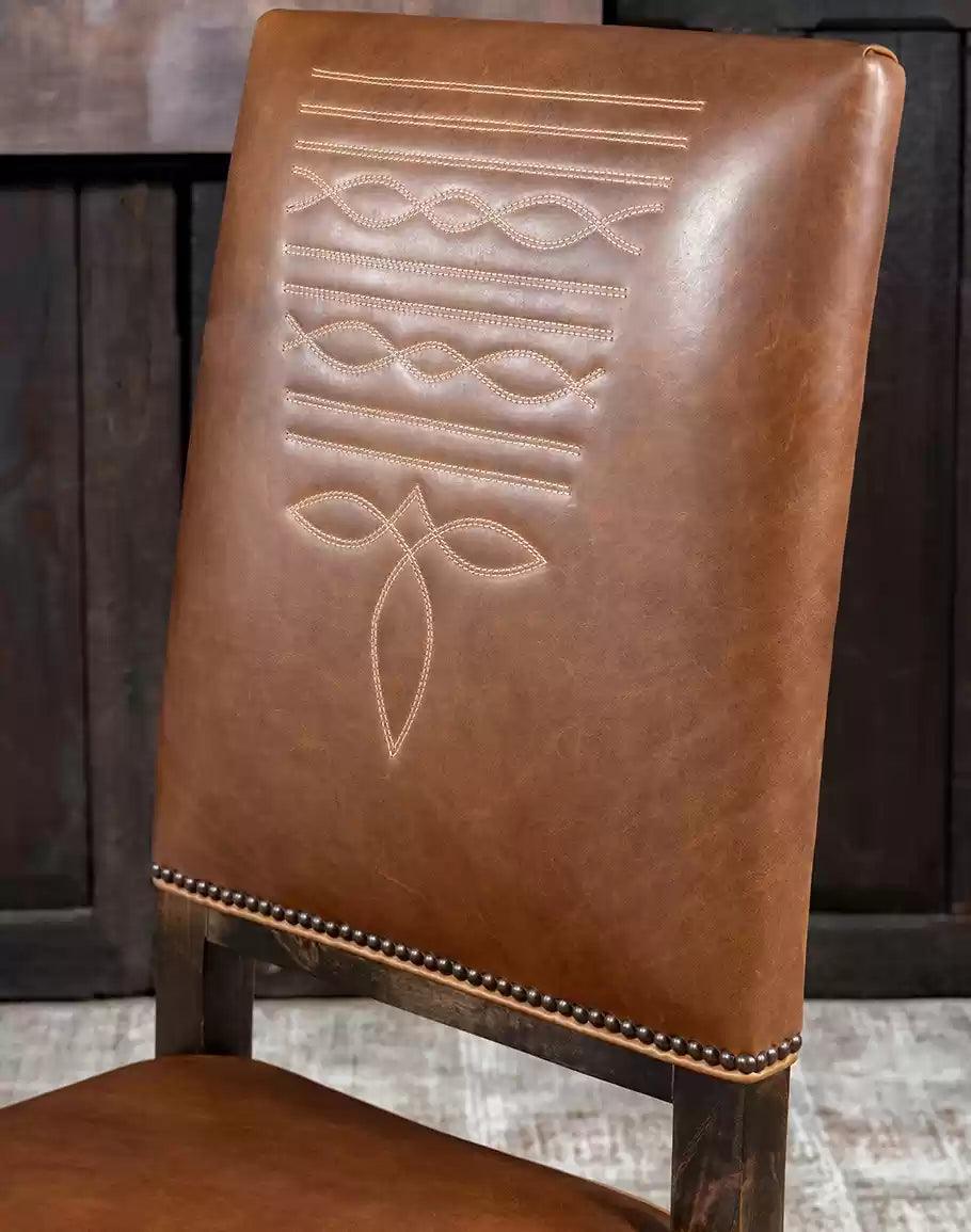 Boot Leg Western Dining Chair, brown leather with boot-stitched back - American made - Your Western Decor