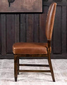 Boot Leg Western Dining Chair, brown leather with boot-stitched back - American made - Your Western Decor