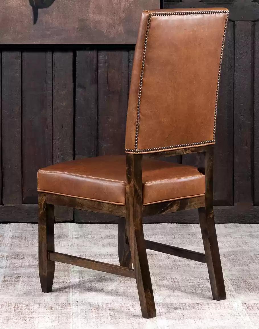 Boot Leg Western Dining Chair, brown leather with boot-stitched back - American made - Your Western Decor