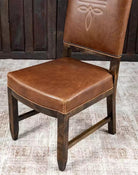 Boot Leg Western Dining Chair, brown leather with boot-stitched back - American made - Your Western Decor