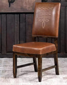 Boot Leg Western Dining Chair, brown leather with boot-stitched back - American made - Your Western Decor