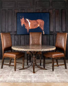 Boot Leg Western Dining Chairs, brown leather with boot-stitched back - American made - Your Western Decor