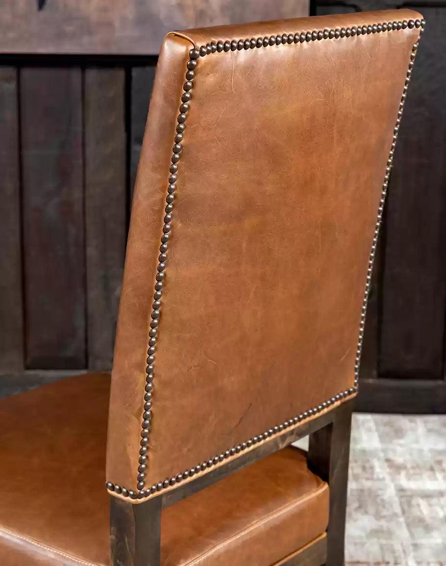 Boot Leg Western Dining Chair, brown leather with boot-stitched back - American made - Your Western Decor