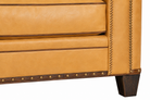 Detail of nail trim, gimp, and leather whip-stitching on leather sofa 