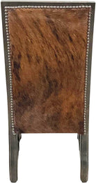 Brindle cowhide on back of Boot Stitch leather dining chair - Your Western Decor