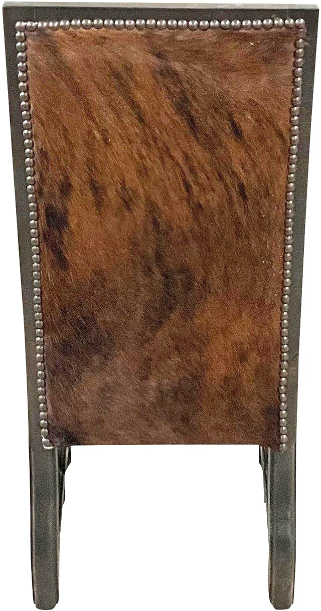 Brindle cowhide on back of Boot Stitch leather dining chair - Your Western Decor