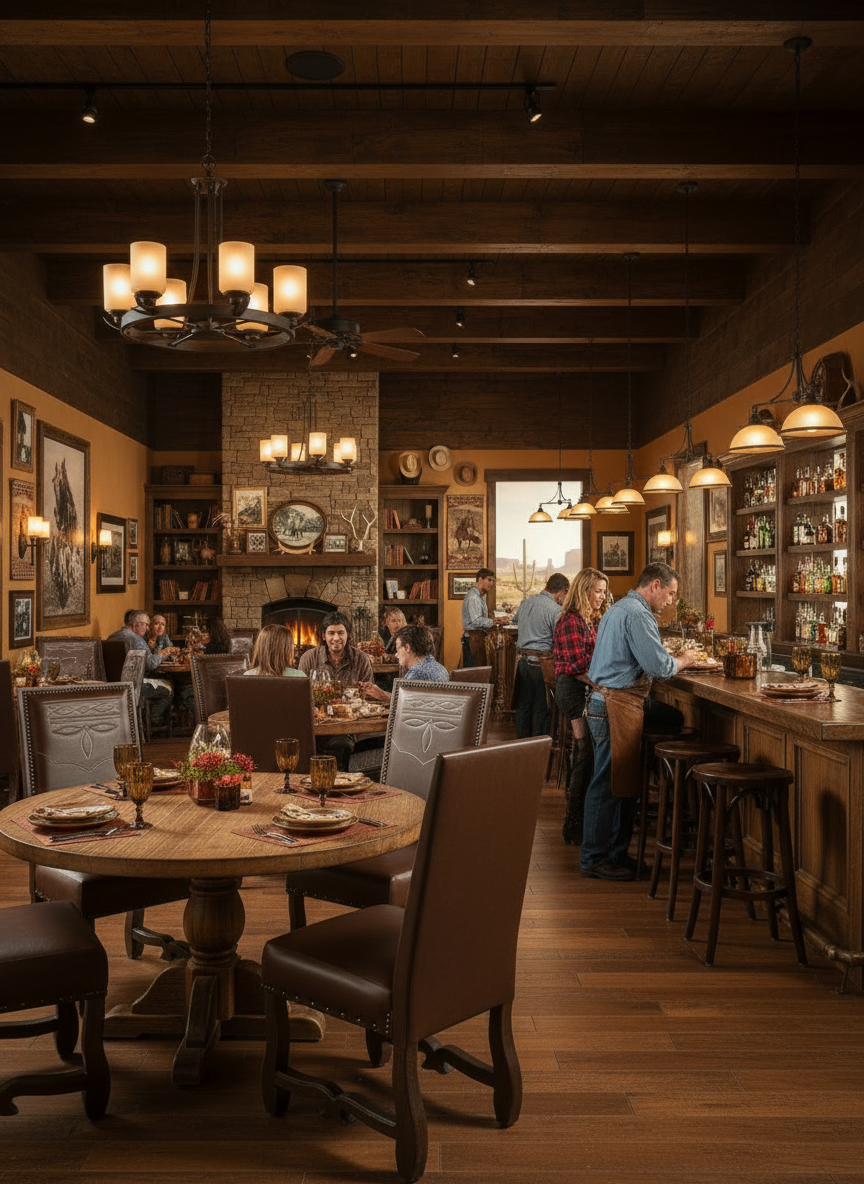 Boot stitch leather dining chairs in restaurant - Your Western Decor