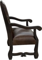 Brown leather chair with arms and decorative western boot stitch on backrest - Your Western Decor