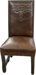 Brown leather chair with decorative western boot stitch on backrest - Your Western Decor