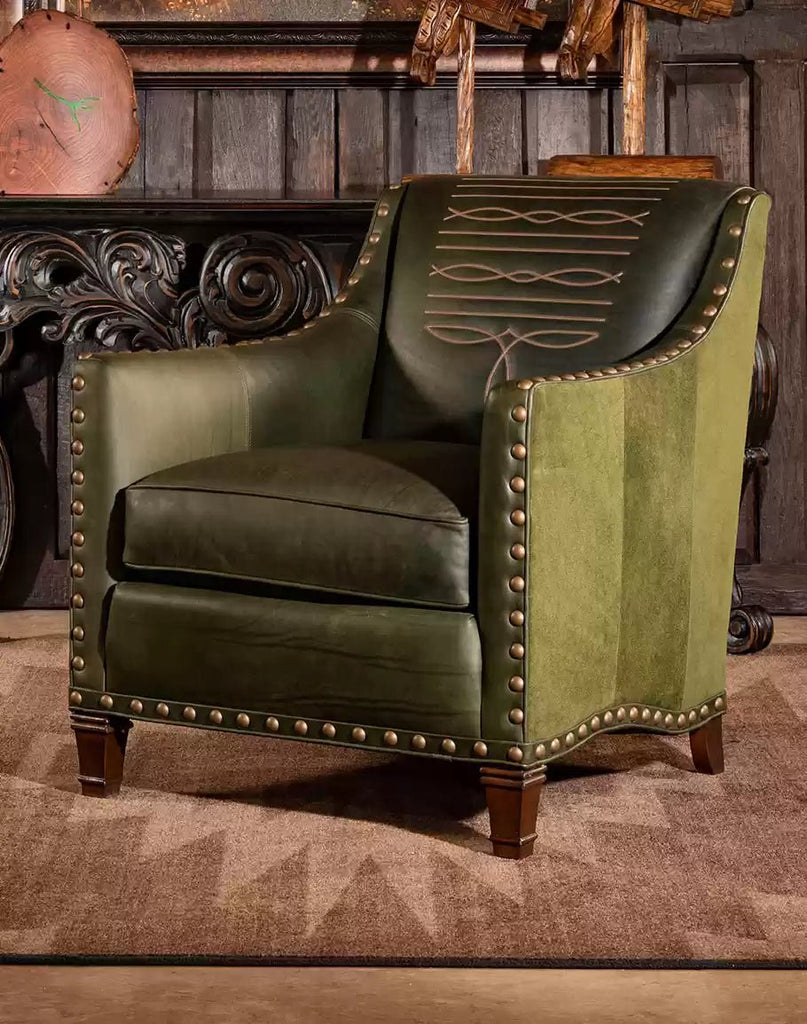 Olive Boot Stitch Western Accent Chair - American made home furnishings - Your Western Decor