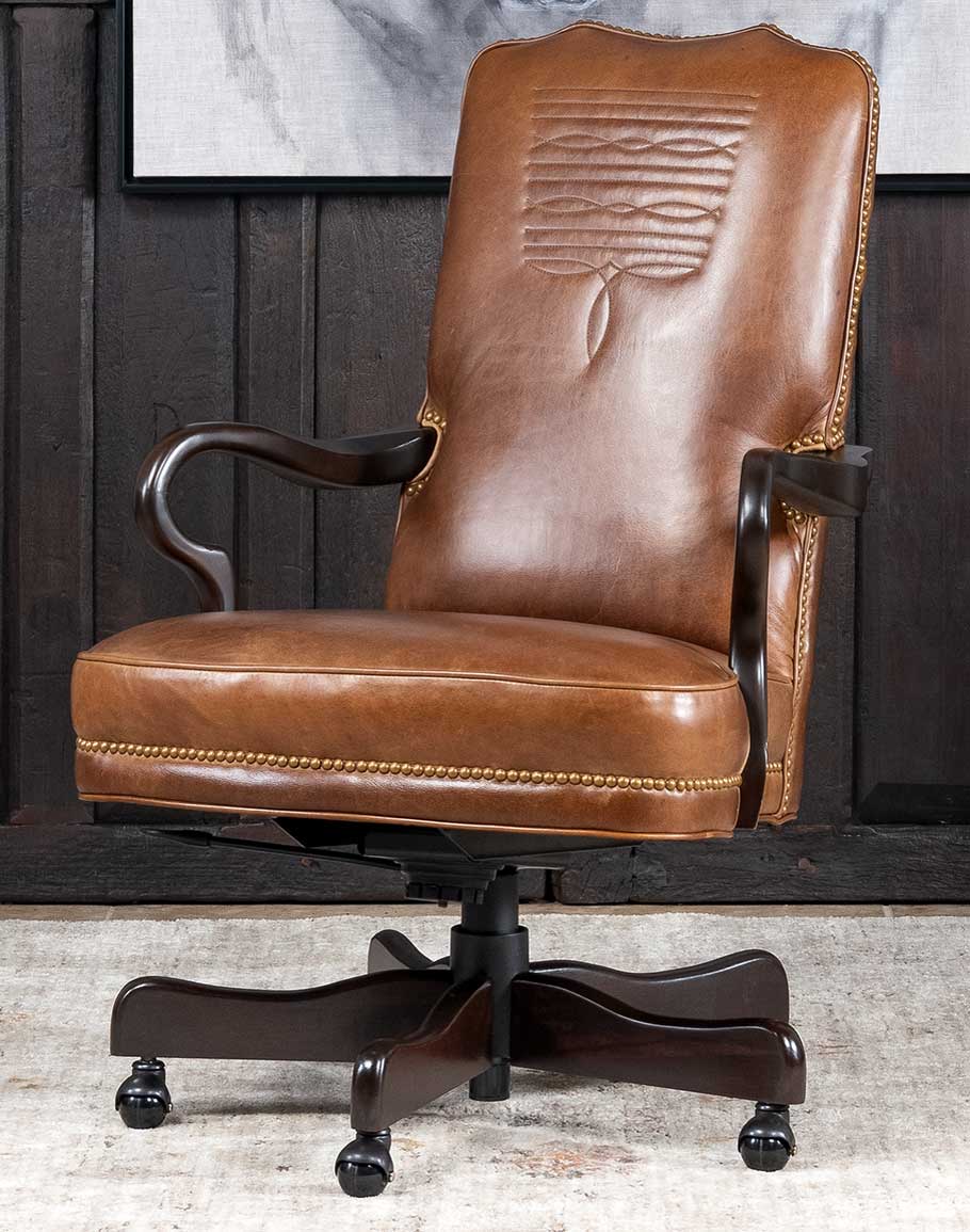 Boot Stitch Western Desk Chair in brown leather, American made - Your Western Decor