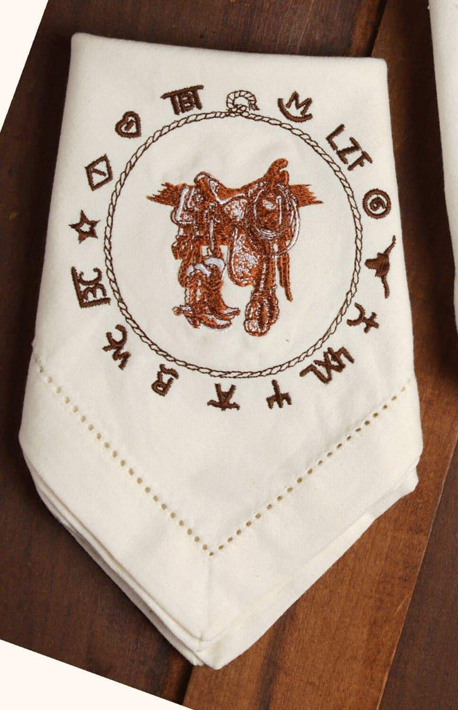 Boots, saddle, rope and brands embroidered cloth napkins - Your Western Decor