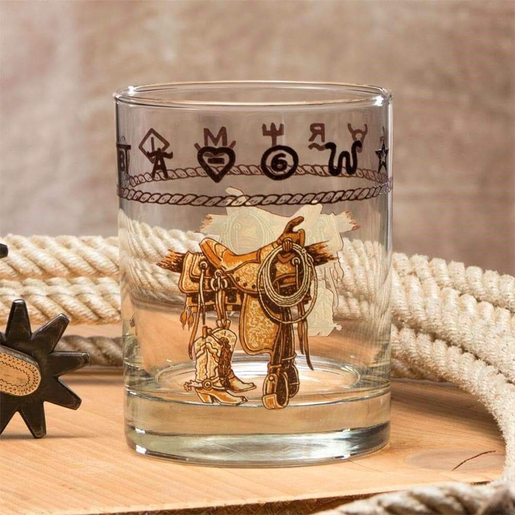 Boots, saddle, rope and brands western double old fashioned glasses 