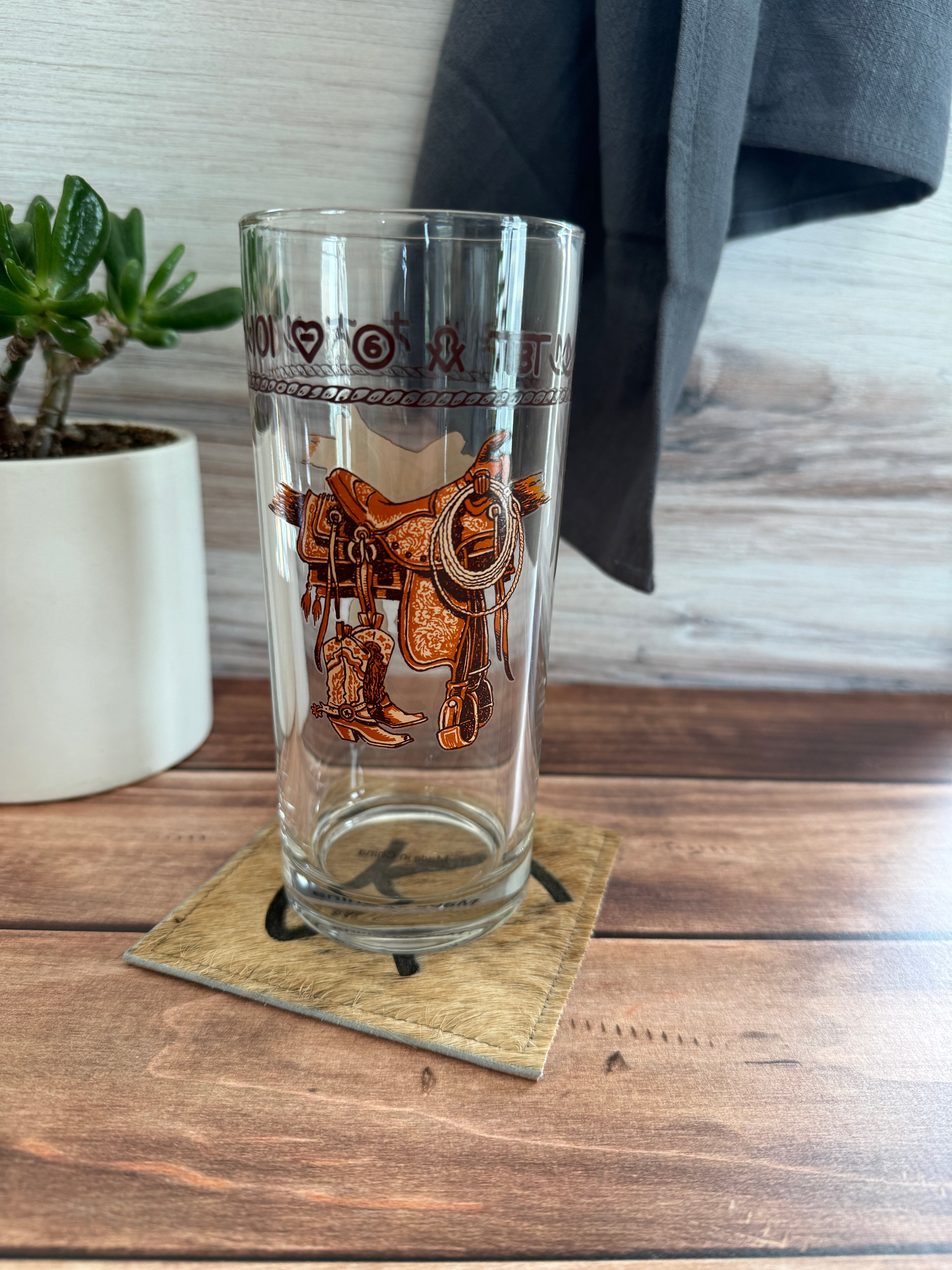 Boots, saddle, and brands printed western glassware - Your Western Decor