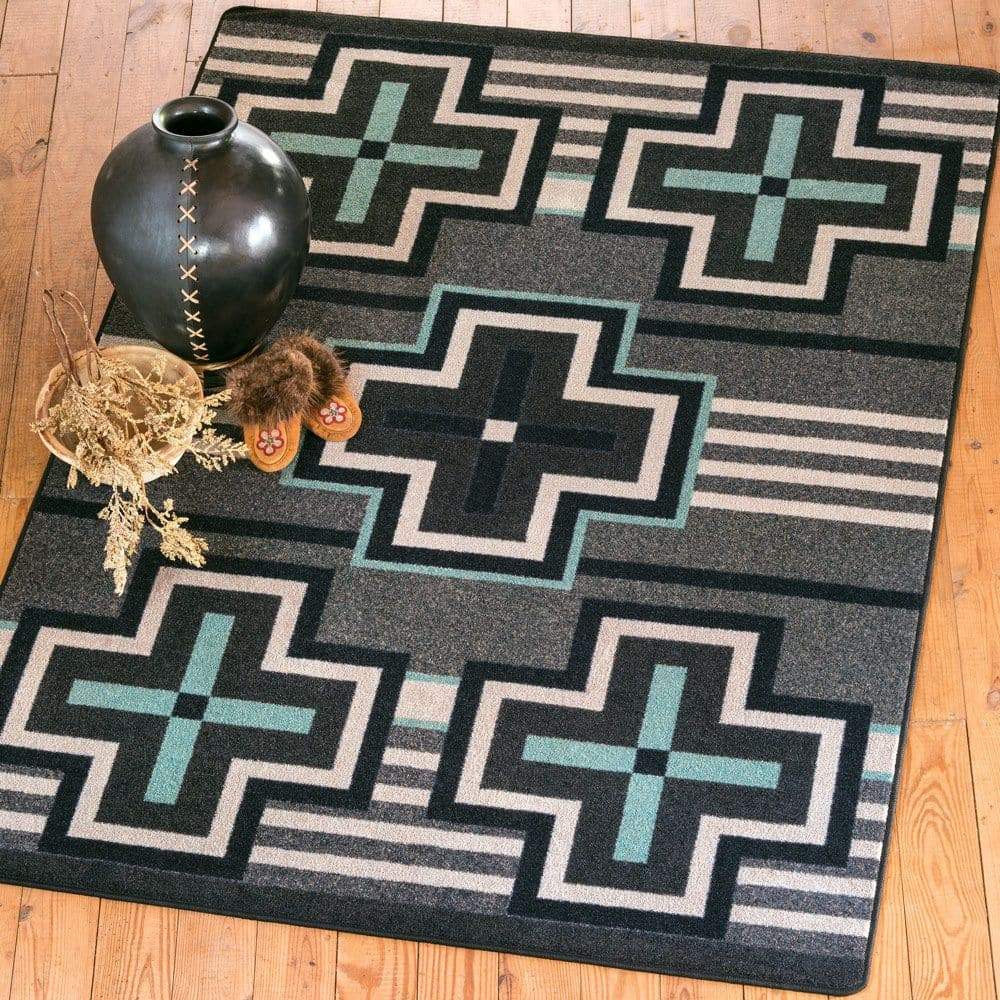 Southwest grey and turquoise area rugs. Made in the USA. Your Western Decor