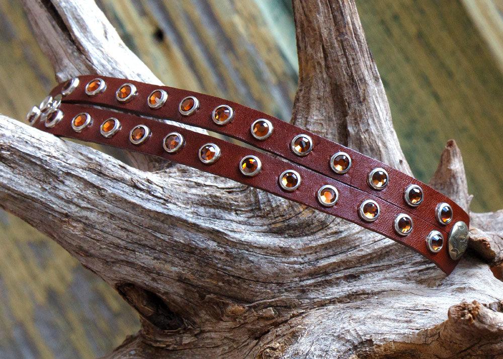 Leather store cuff and real Swarovski rhinestones