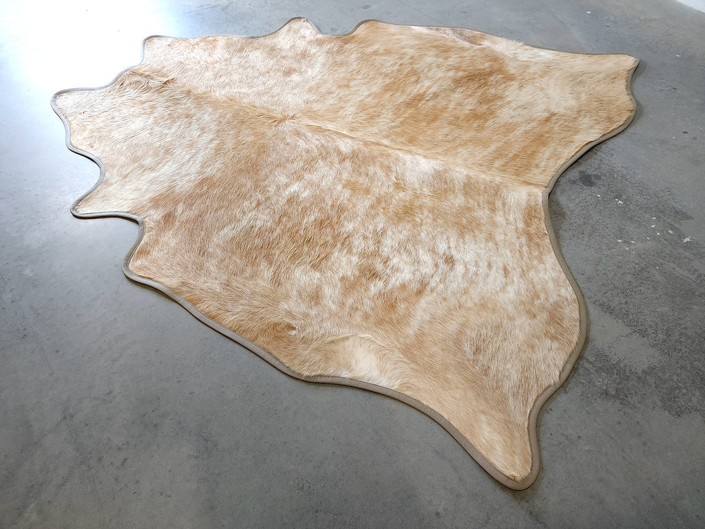 Premium Brindle Beige Cowhide with Leather Trim - Your Western Decor