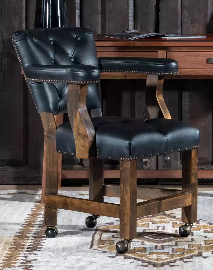 Brindle & Black Leather Caster Chair made in the USA - Your Western Decor