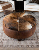 Handmade Brindle Cowhide & Leather Ottoman - Your Western Decor