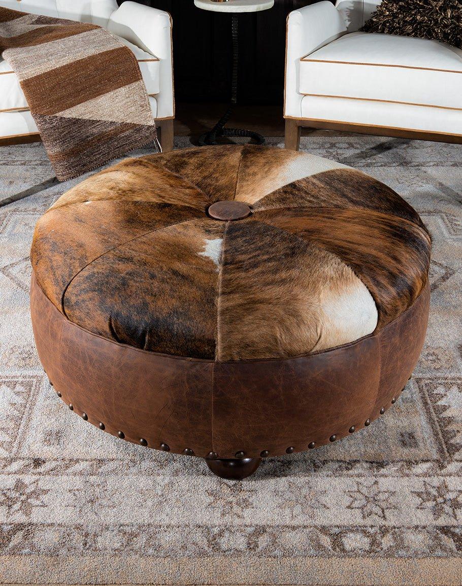 Handmade Brindle Cowhide & Leather Ottoman - Your Western Decor