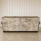 Rear view of the Cashmere Reserve Leather Sofa featuring beautifully matched light grey brindle cowhide.