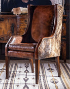 Brindle Cowhide & Leather Wing Back Chair - Your Western Decor