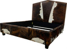brindle cowhide bed western upholstered bed frame leather handmade USA custom ranch bedroom furniture