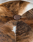 Brindle Cowhide & Leather Ottoman top detail - Your Western Decor