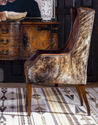 Brindle Cowhide & Leather Wing Back Chair - Your Western Decor