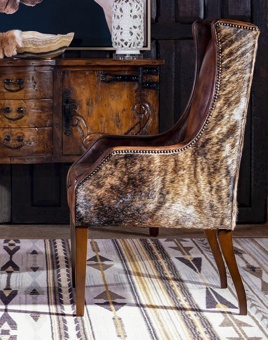 Brindle Cowhide & Leather Wing Back Chair - Your Western Decor