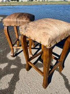 Brindle cowhide upholstered bar stools custom made 