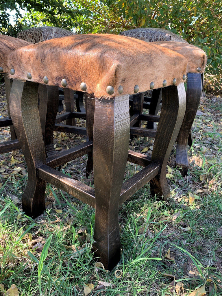 Medium brindle cowhide counter stool with dark wax finish - Your Western Decor