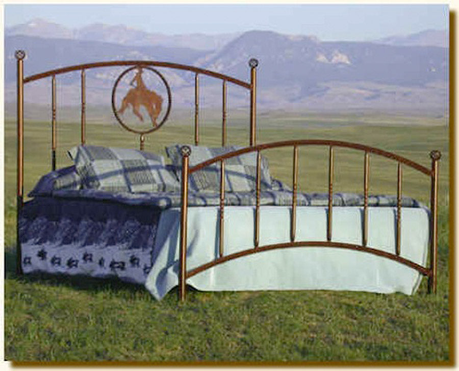 western iron bed frame with bronc design handmade cowboy ranch bed in rust patina finish for rustic western bedroom