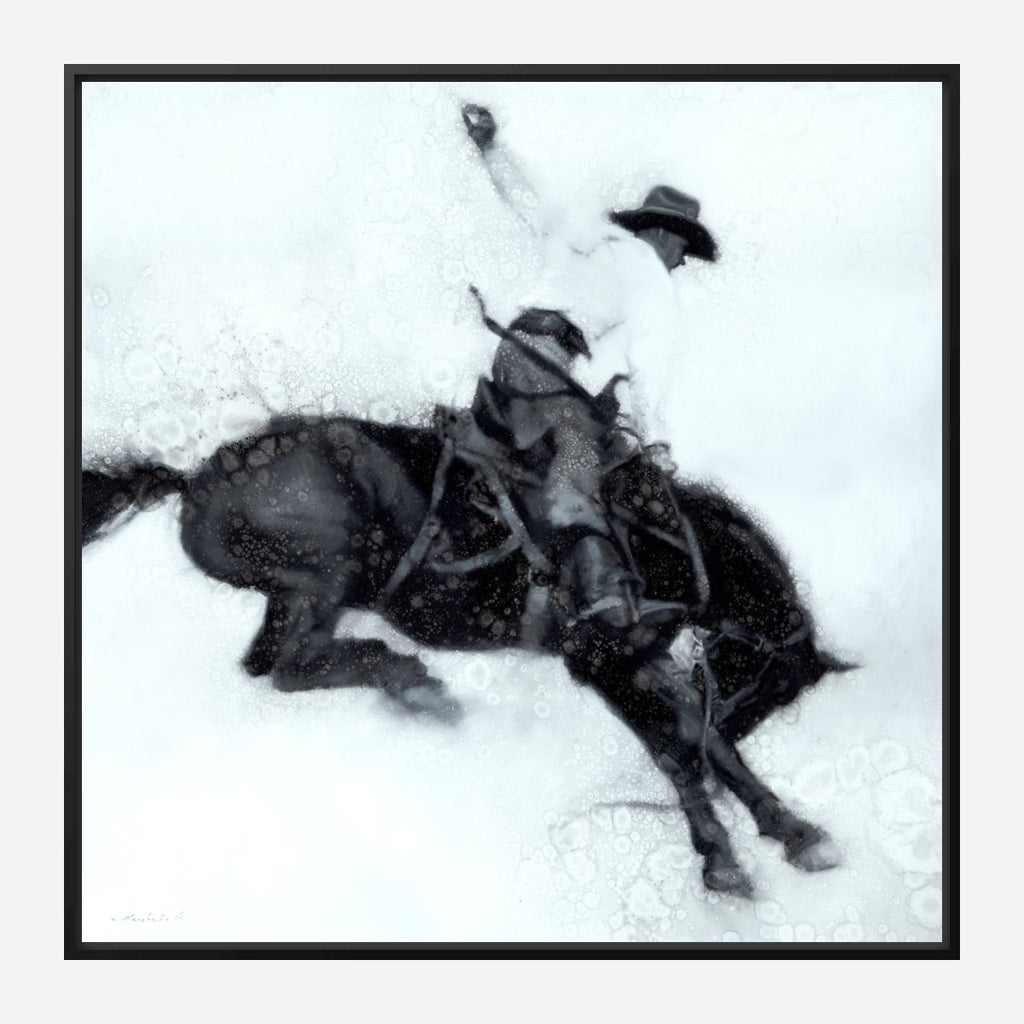 Bronc Ride Black Framed Canvas Art - Western Art by David Frederick Riley - Your Western Decor