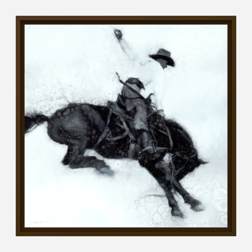 Bronc Ride Brown Framed Canvas Art - Western Art by David Frederick Riley - Your Western Decor