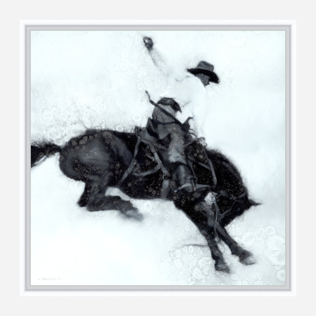 Bronc Ride White Framed Canvas Art - Western Art by David Frederick Riley - Your Western Decor