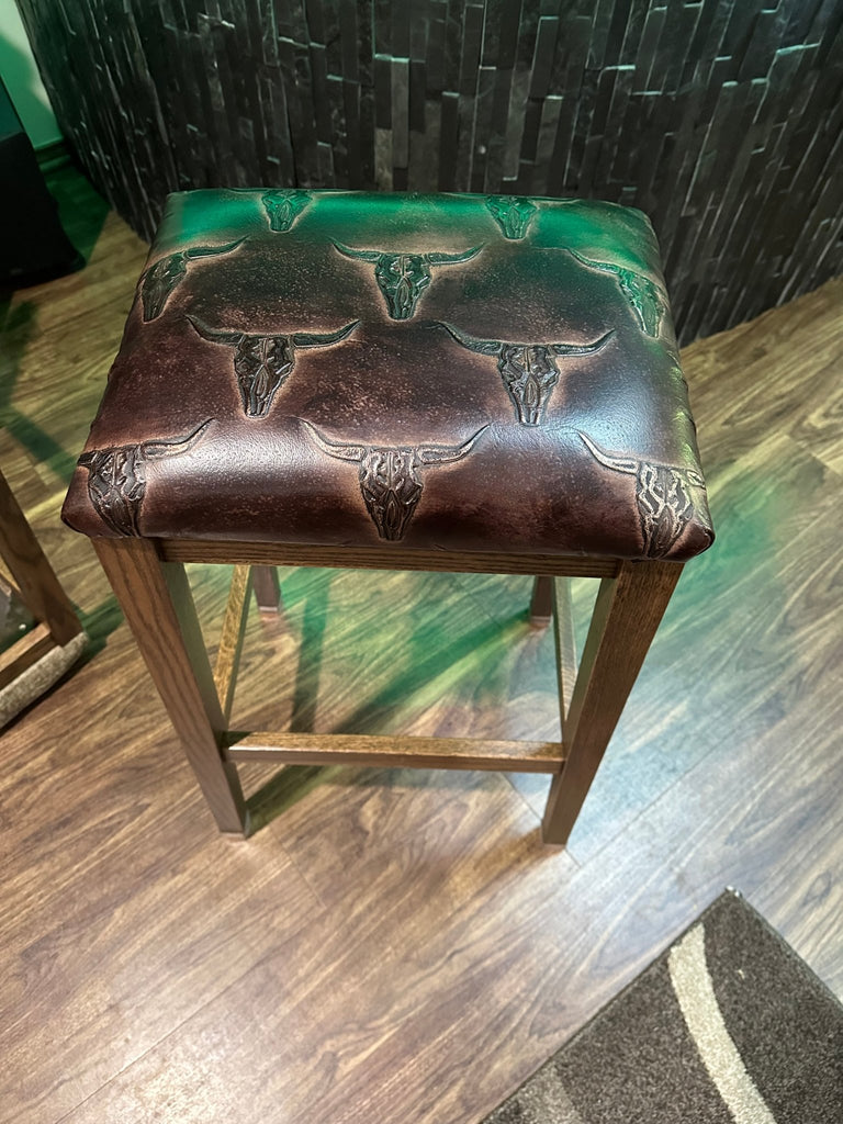 Custom embossed bronze longhorn leather hides - Your Western Decor