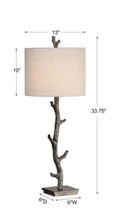 Bronzed branch look tall table lamp with oatmeal color linen drum shade - Your Western Decor