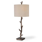 Bronzed table lamp with a tree branch look and linen drum lamp shade - Your Western Decor