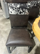 Brookes dark brown leather dining chair with spotted cowhide - Your Western Decor