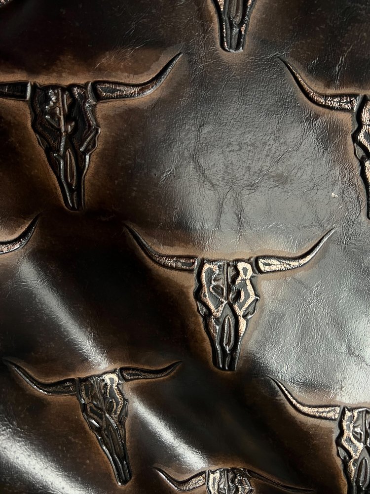 Brown leather embossed with bronze longhorn skulls - Your Western Decor