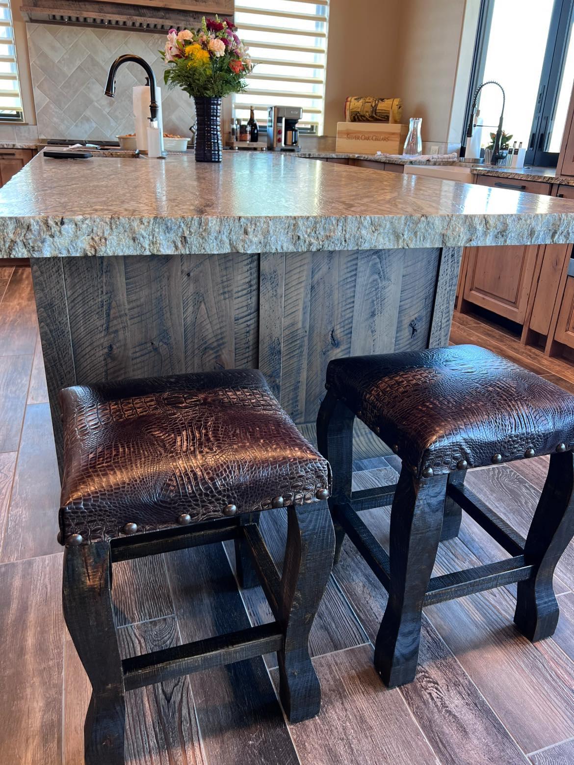 Rustic croc leather kitchen island stools custom made to order - Your Western Decor