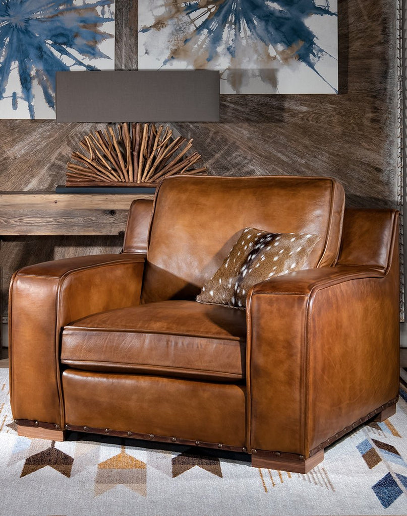American Made Brown Leather Rugby Chair - Your Western Decor