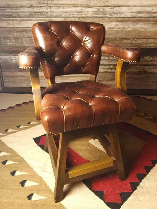 handcrafted western leather tufted swivel bar stool with cowhide back