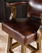 Brown leather Swivel Western Bar Stool with embossed leather back made in the USA - Your Western decor