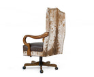 Western office chair with peppered brown cowhide back - Your Western Decor
