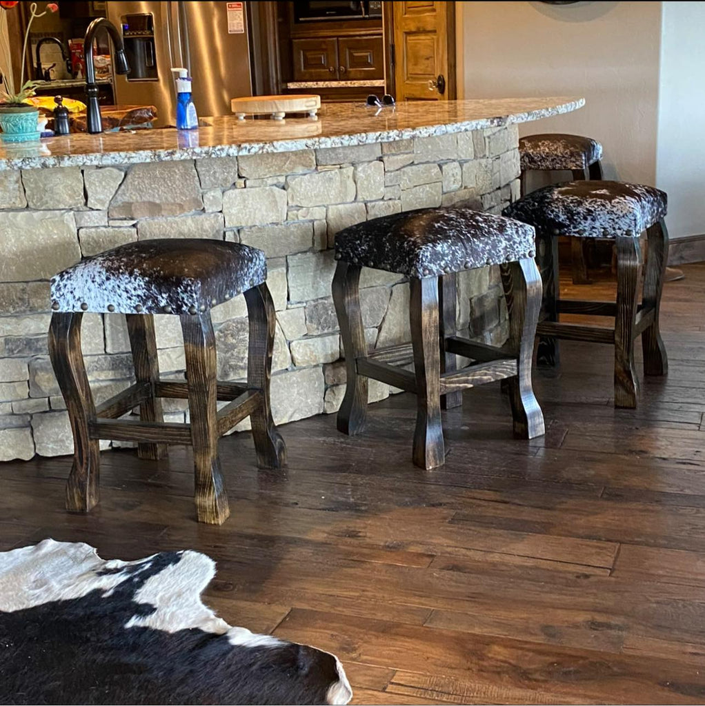 American made brown peppered cowhide western counter stools - Your Western Decor
