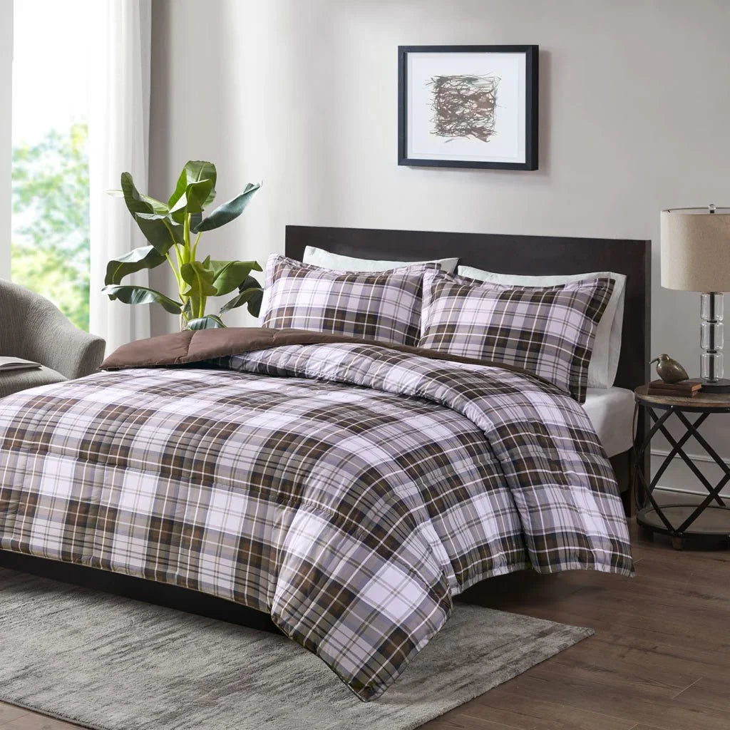 Brown and white plaid comforter set - Your Western Decor