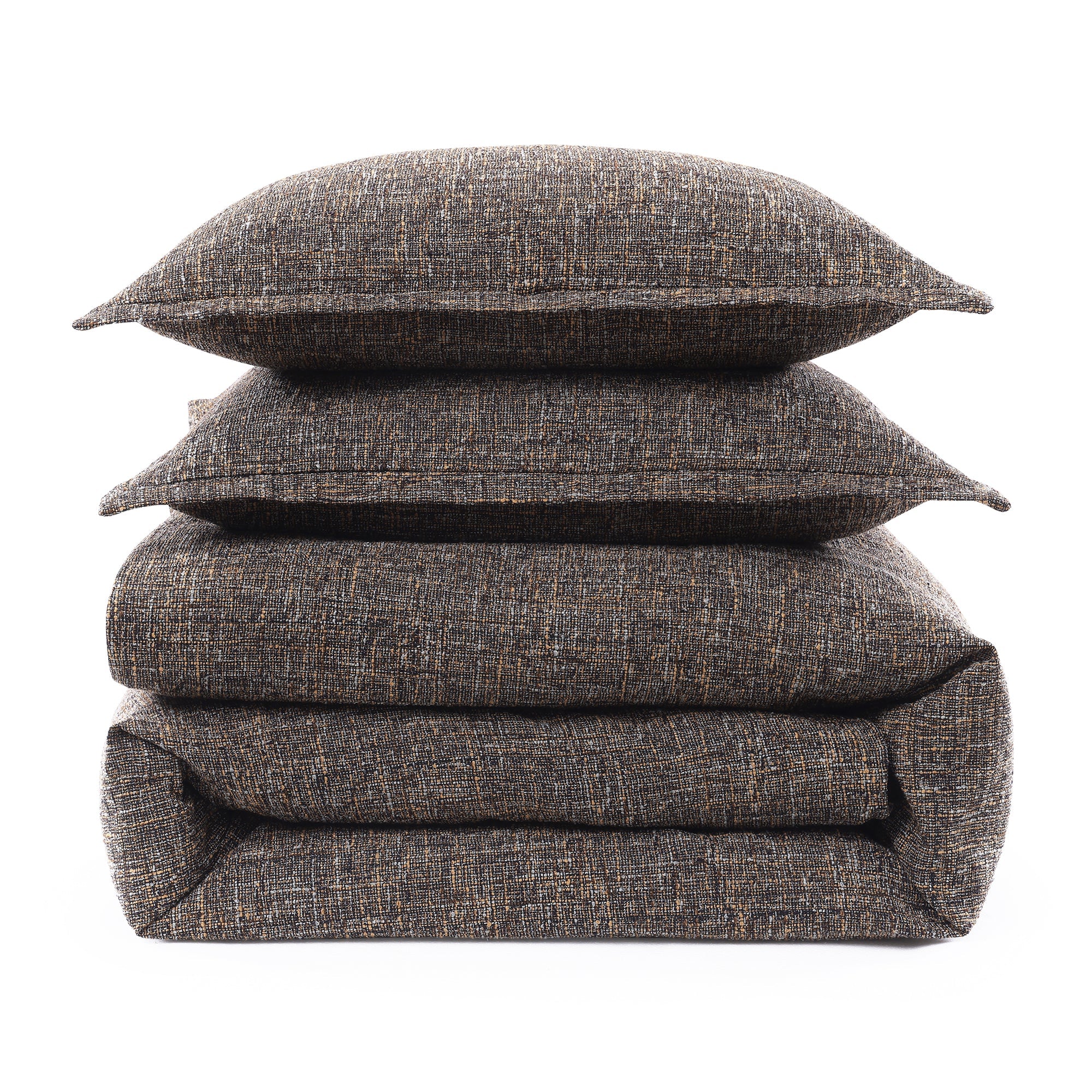 Folded brown tweed bedding set 